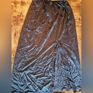 Vintage Black Nylon Nightgown Lace Trim Maxi Slip Dress Large